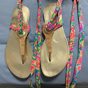 🆕 Lilly Pulitzer harbor wrap tie gold sandals